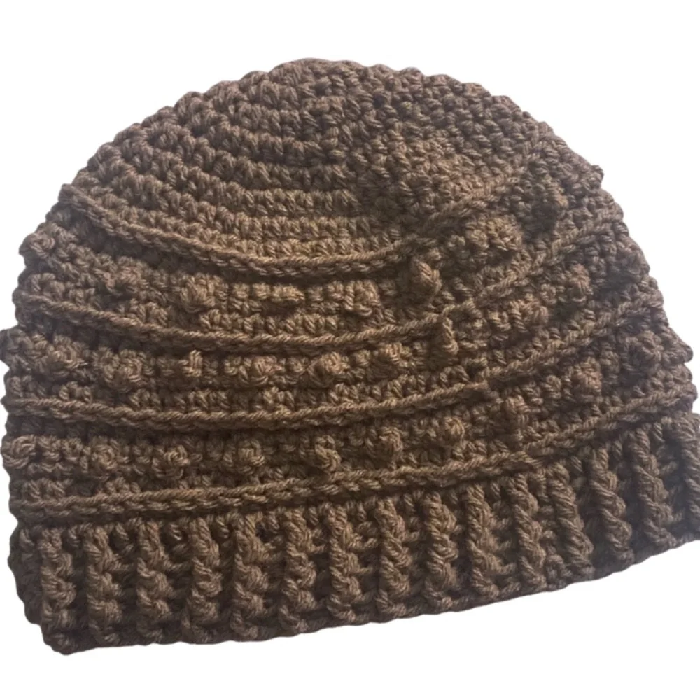 Picot Crochet Beanie in Cafe Latte
